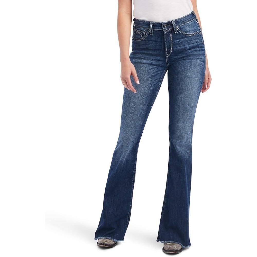 Ariat Womens REAL High Rise Beverly Bling Flare Jeans Dark Wash 30R